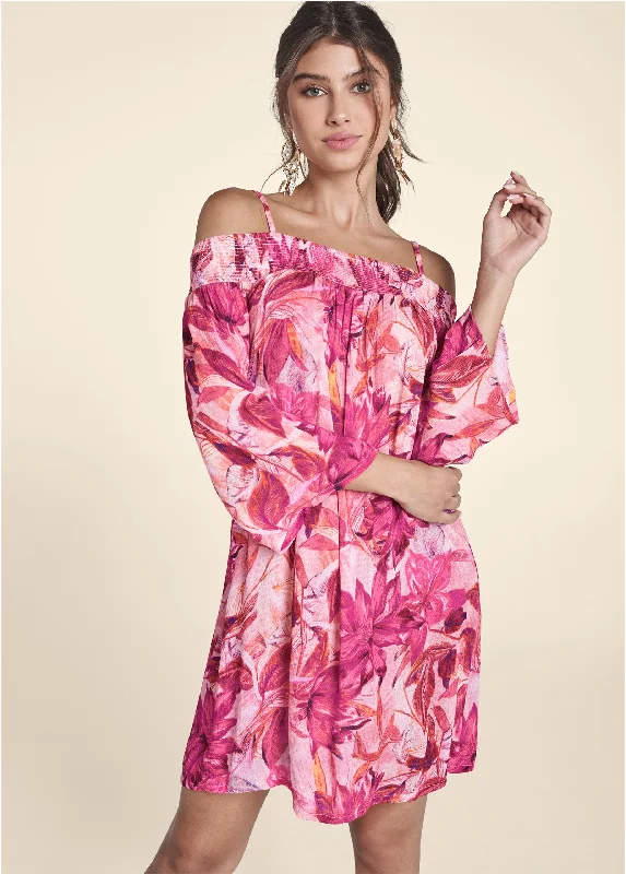 Floral cold-shoulder dress - Pink Multi