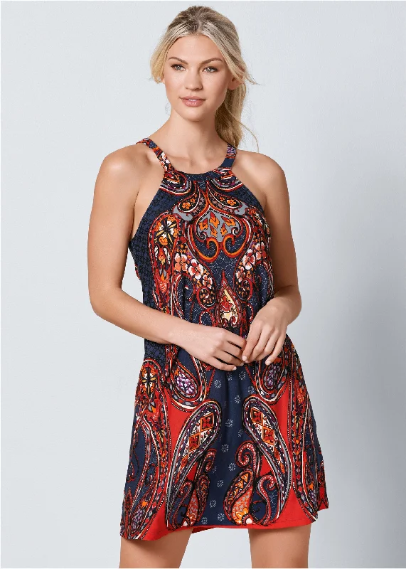 Paisley printed mini dress - Navy Multi