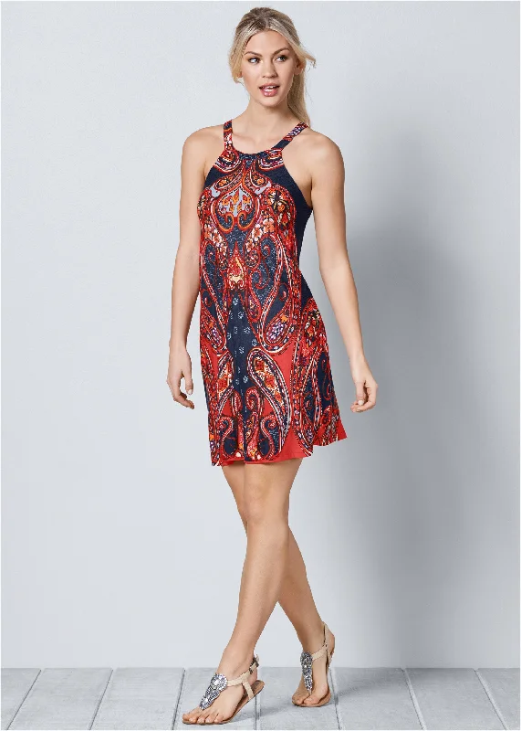 Paisley printed mini dress - Navy Multi