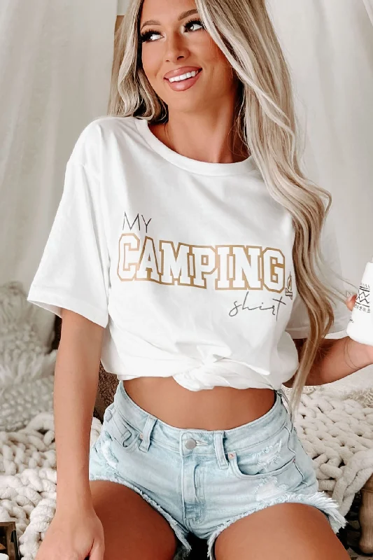 ""My Camping Shirt"" Metallic Graphic - Multiple Shirt Options (White) - Print On Demand