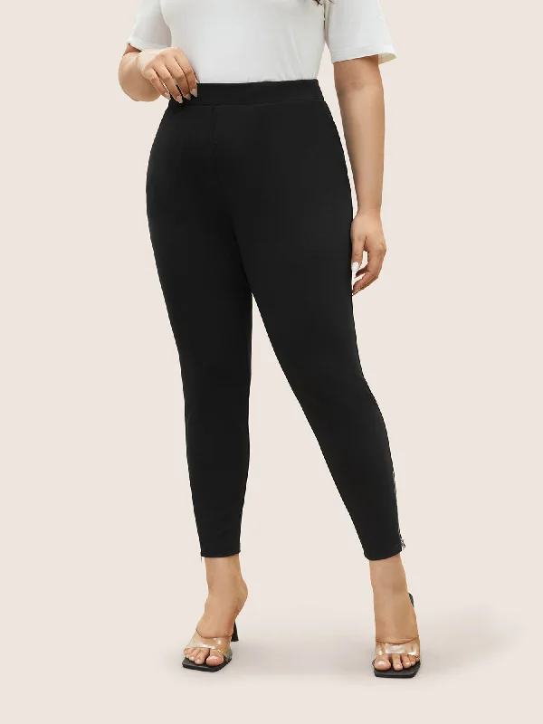 Solid High Rise Zipper Hem Leggings