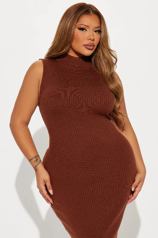 Take Me To Work Sweater Midi Dress - Cognac