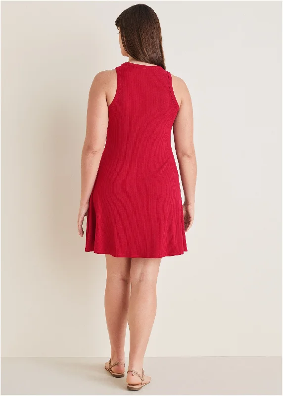 Ribbed fit and flare dress - Red