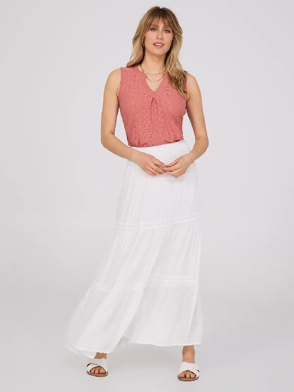 Lace Trim Tiered Maxi Skirt