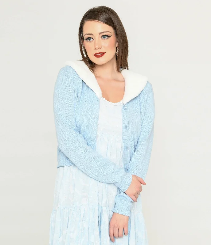 Collectif Light Blue & Faux Fur Collar Cardigan