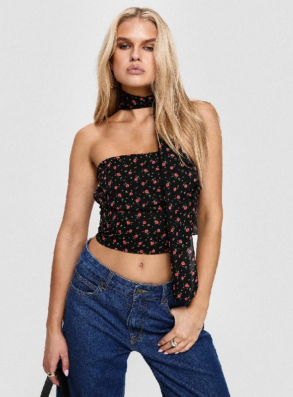 Jontie Two-piece Scarf Top Black Floral