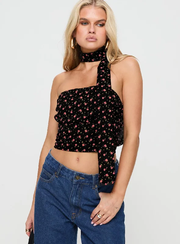 Jontie Two-piece Scarf Top Black Floral