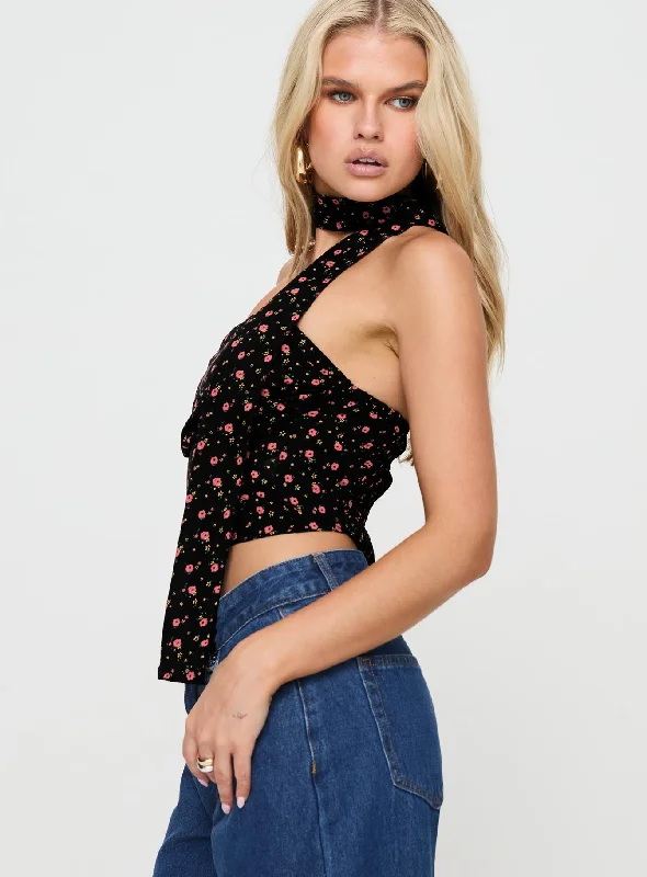 Jontie Two-piece Scarf Top Black Floral