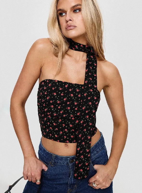 Jontie Two-piece Scarf Top Black Floral